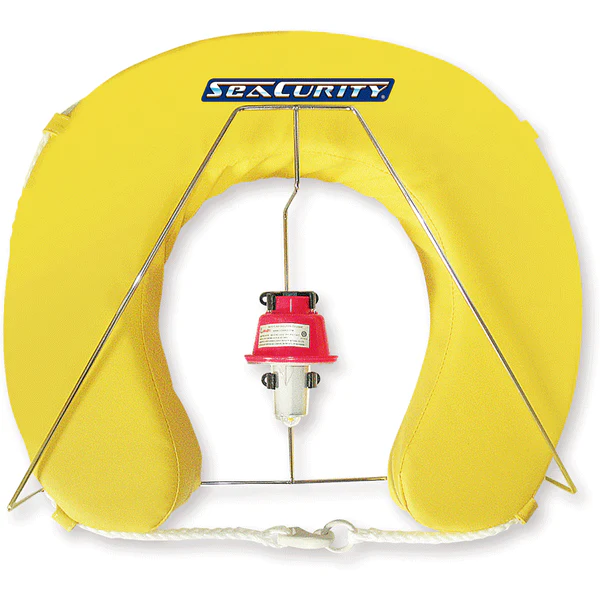 Rettungsring Hufeisen mit Halter und LED-Licht gelb